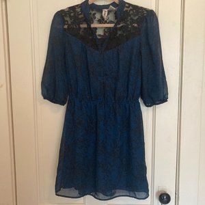 Turquoise and Black Lace Dress